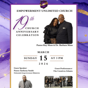 Empowerment Unlimited Church flyers for 19th church anniversary with Pastors pictures